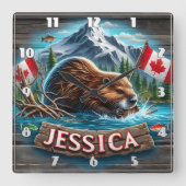 Canadian Beaver Gebäude a Lounge Quadratische Wanduhr (Vorderseite)