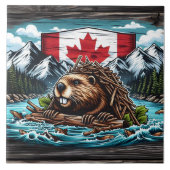 Canadian Beaver Gebäude Dam in Rocky Landschaft Fliese (Vorderseite)