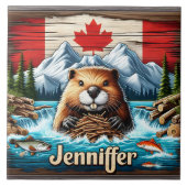 Canadian Beaver Gebäude ein Damm im Gebirgsbach Fliese (Vorderseite)