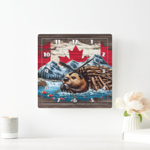 Canadian Beaver Gebäude Lounge am Wasser Quadratische Wanduhr