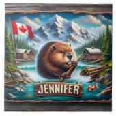 Canadian Beaver Holding Branch in der Nähe des Mou Fliese (Vorderseite)