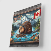 Canadian Beaver Nesting by Mountain River Quadratische Wanduhr (Winkel)