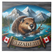 Canadian Beaver Schwimmen im Bergsee Fliese (Vorderseite)
