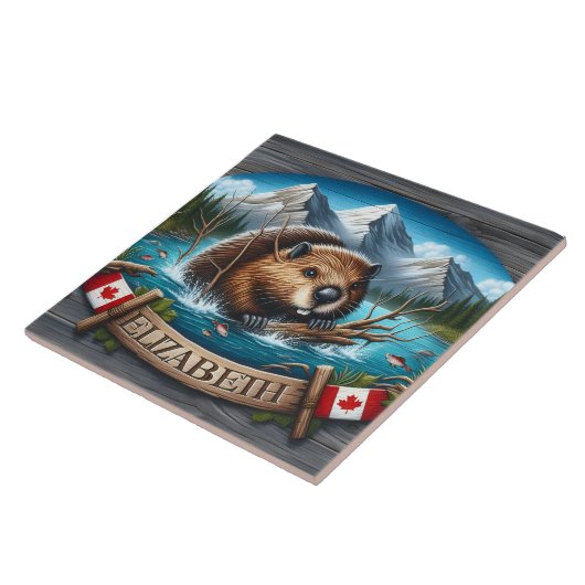 Canadian Beaver Schwimmen im Bergsee Fliese (Seite)