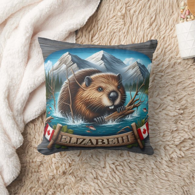 Canadian Beaver Schwimmen im Bergsee Kissen (Decke)