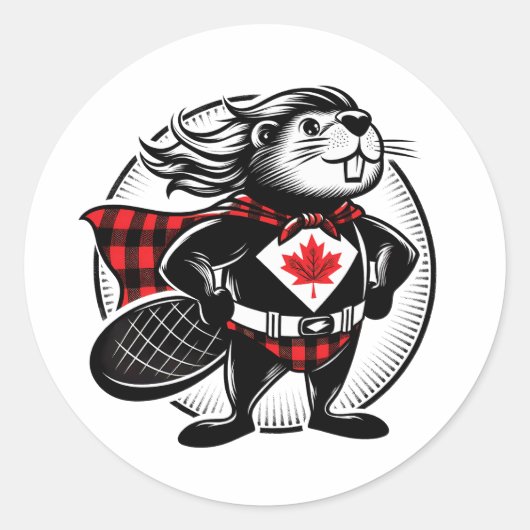 Canadian Beaver Superhero Runder Aufkleber (Vorderseite)
