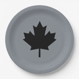 Canadian Black Maple Leaf auf Grau Pappteller
