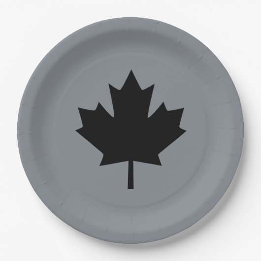 Canadian Black Maple Leaf auf Grau Pappteller (Vorderseite)
