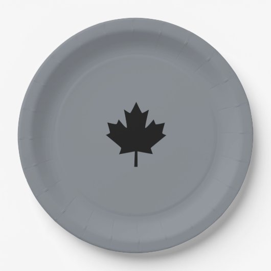 Canadian Black Maple Leaf auf Grau Pappteller (Vorderseite)