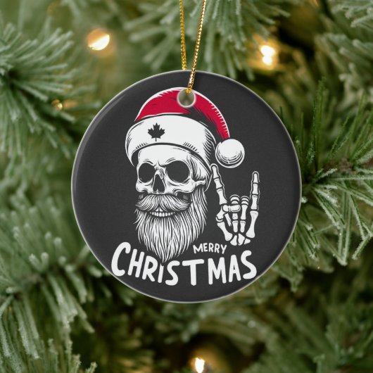 Canadian Christmas Skull Keramik Ornament (Baum)