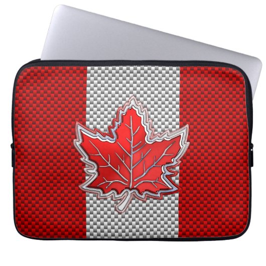 Canadian Chrome Maple Leaf auf Carbon Fibre Stilen Laptopschutzhülle (Vorderseite)