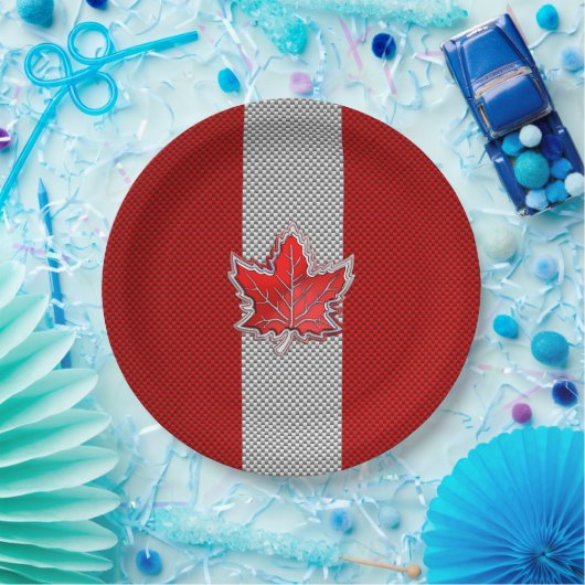 Canadian Chrome Maple Leaf auf Carbon Fibre Stilen Pappteller (Party)