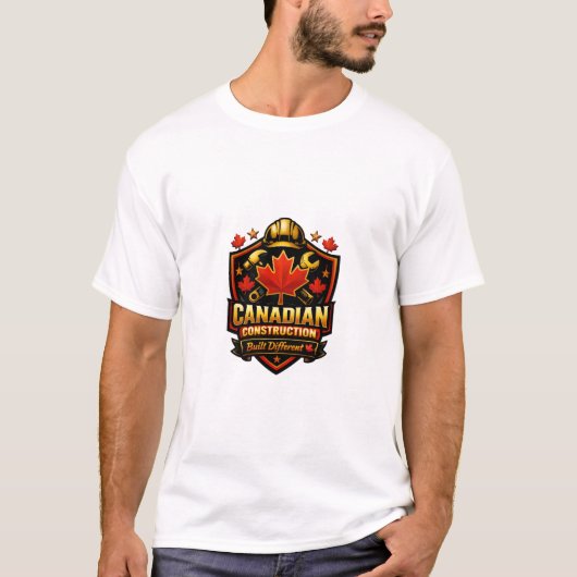 Canadian Construction Built Different Shield Badge T-Shirt (Vorderseite)