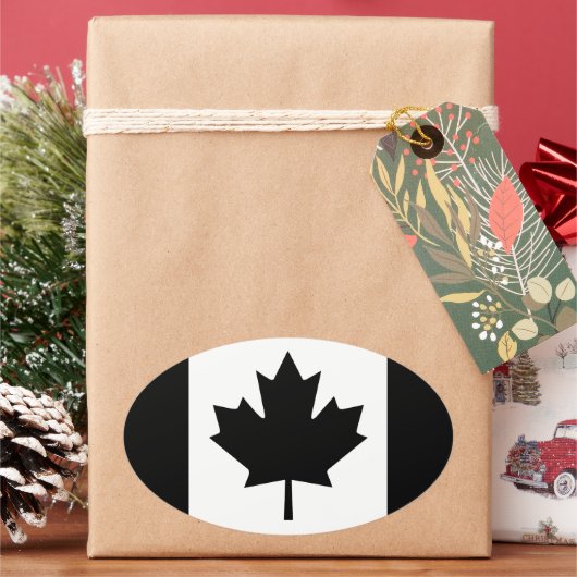Canadian Flag Graphic in Black Ovaler Aufkleber (Feiertag)