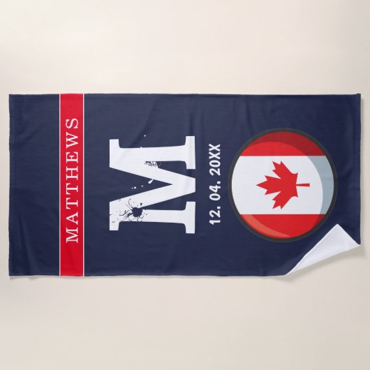 Canadian Flag Red White Blue Patriotic Monogram. B Strandtuch (Vorderseite)