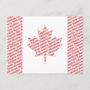 Canadian flag with city and town names postcard postkarte