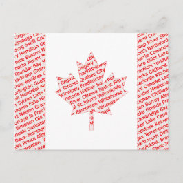 Canadian flag with city and town names postcard postkarte