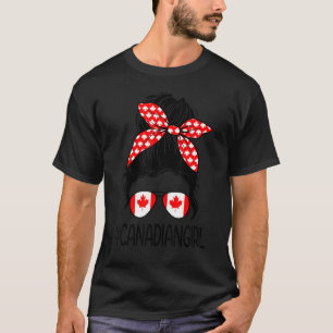Canadian Girl Messy Bun Flag Kanada Girl Roots Can T-Shirt