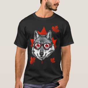 Canadian Gray Wolf Maple Tree Leaf Canada Flag Ani T-Shirt
