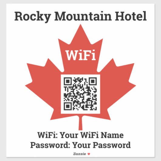 Canadian Hotel Wifi Details Plus QR Code Aufkleber (Blatt)