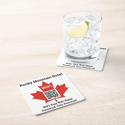 Canadian Hotel Wifi Details Plus QR Code Rechteckiger Pappuntersetzer (Vor Ort)