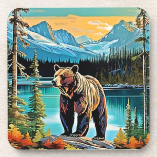 Canadian Majestic Mountain Bären Design Getränkeuntersetzer