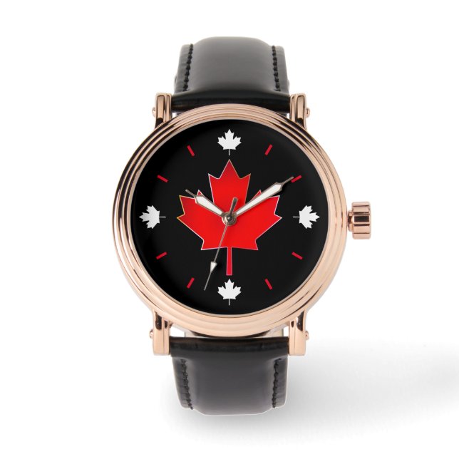 Canadian Maple Leaf auf schwarz Armbanduhr (Vorderseite)