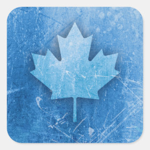 Canadian Maple Leaf Eis Hintergrund Blue Graphic Quadratischer Aufkleber
