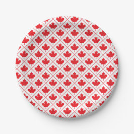 Canadian Maple Leaf Red and White Diamond Pattern Pappteller