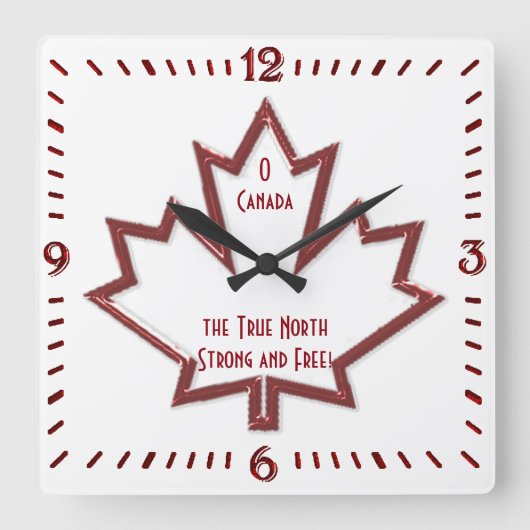 Canadian Maple Leaf Square Wall Clock Quadratische Wanduhr (Vorderseite)