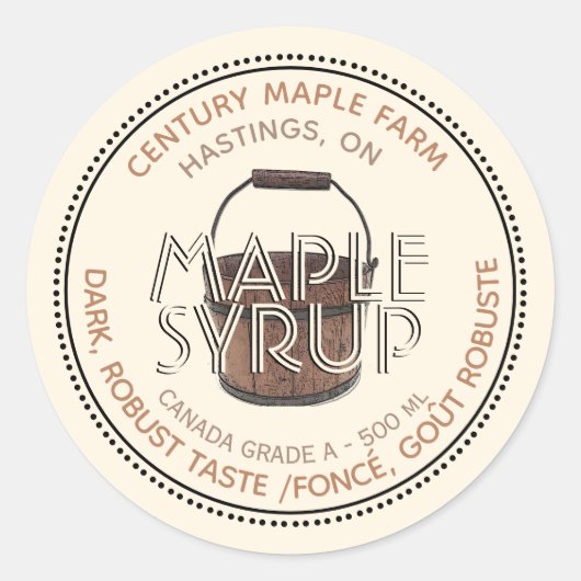 Canadian Maple Sirup Editable Label (Sap Bucket) Runder Aufkleber (Vorderseite)