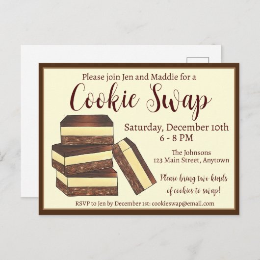 Canadian Nanaimo Bars Weihnachtskochtausch Einladungspostkarte (Vorne/Hinten)