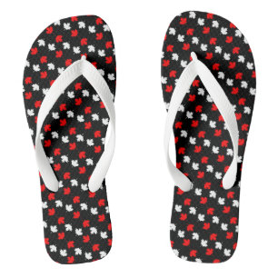 CANADIAN Patriot Red and White Mapon on BLACK Badesandalen