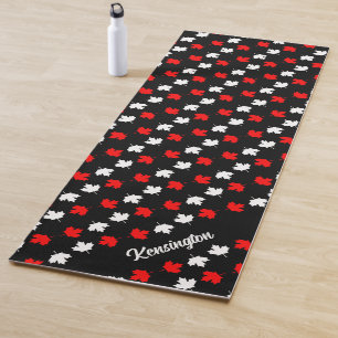 CANADIAN Patriot Red and White Mapon on BLACK Yogamatte