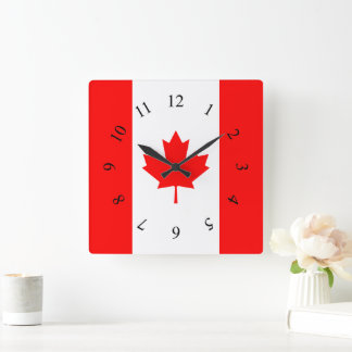 Canadian Red and White Maple Leaf Canada Quadratische Wanduhr