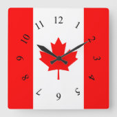 Canadian Red and White Maple Leaf Canada Quadratische Wanduhr (Vorderseite)