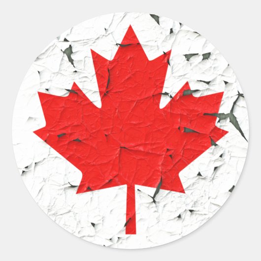 Canadian Red Maple Leaf CANADA Peeling Paint sieht Runder Aufkleber (Vorderseite)