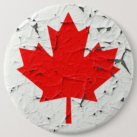Canadian Red Maple Leaf CANADA Peeling Paint Style Button (Vorderseite)