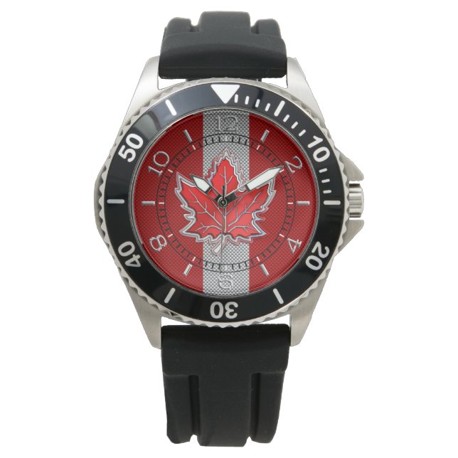 Canadian Red Maple Leaf Carbon Fiber Retro Dial Armbanduhr (Vorderseite)