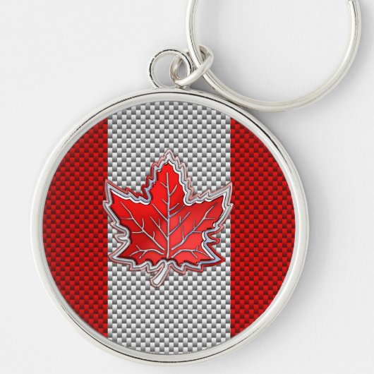 Canadian Red Maple Leaf Carbon Fiber Retrostil Schlüsselanhänger (Vorne)