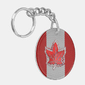 Canadian Red Maple Leaf Carbon Fiber Retrostil Schlüsselanhänger (Vorderseite links)