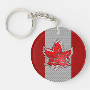 Canadian Red Maple Leaf Carbon Fiber Retrostil Schlüsselanhänger