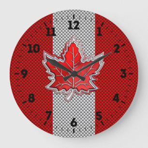 Canadian Red Maple Leaf in Carbon Fibre sieht auf  Große Wanduhr