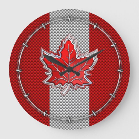Canadian Red Maple Leaf in Carbon Fibre sieht aus Große Wanduhr (Vorderseite)