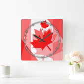 Canadian Red Maple Leaf Layered Style CANADA Quadratische Wanduhr (Zuhause)