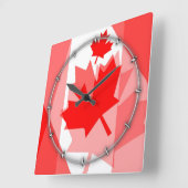 Canadian Red Maple Leaf Layered Style CANADA Quadratische Wanduhr (Winkel)