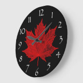 Canadian Red Maple Leaf/Red and Black Große Wanduhr (Winkel)