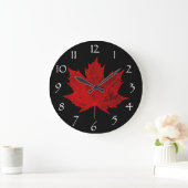 Canadian Red Maple Leaf/Red and Black Große Wanduhr (Zuhause)