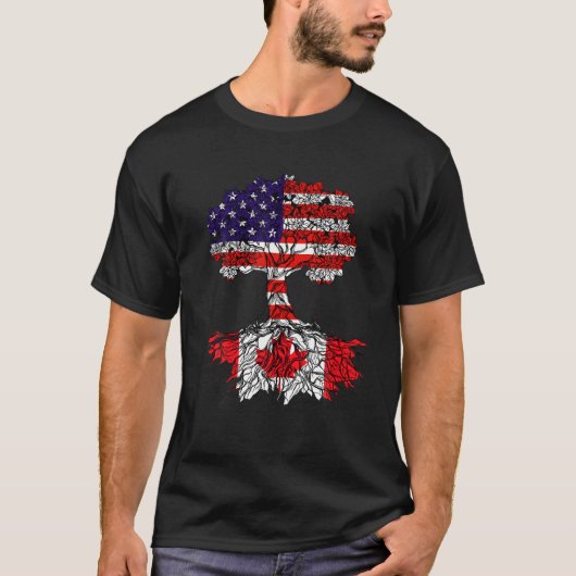 Canadian Roots American Grown Pride Liebe USA Flag T-Shirt (Vorderseite)