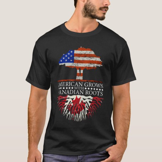 Canadian Roots American Grown Tree Flag USA Kanada T-Shirt (Vorderseite)